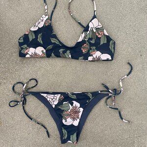 Tavik, Floral Print Bikini Top (Size S) + String Bikini Bottom (Size XS)